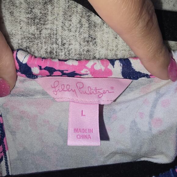 Lilly Pulitzer Romper Womens Large Coral Print Pockets Halter Coastal Beach Swim - Picture 3 of 9